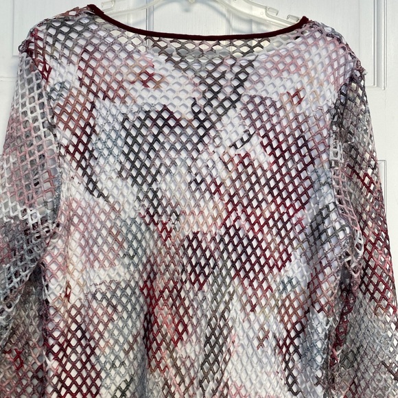 Bali Corp 3/4 sleeve Blouse Layered Size Large made in Canada Pink Burgundy Mesh - Picture 9 of 13